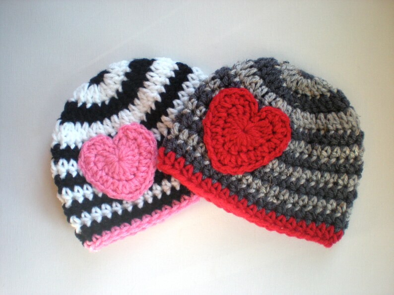 PATTERN Valentine Hat Crochet Pattern Size Nbadult Striped Etsy