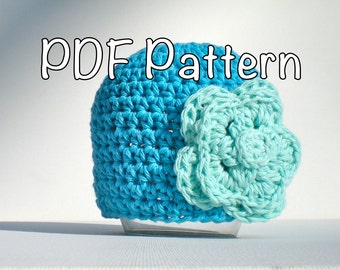 PATTERN:  Cotton Blossom Baby Hat, easy crochet PDF, Sizes Newborn to Adult, flower beanie, InStAnT DoWnLoAd, Permission to Sell