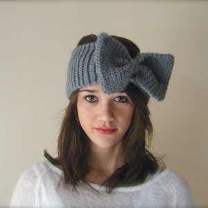 DIY Crochet Pattern: Knit-Look Glam Band, easy crochet P D F, giant bow head band, stretchy ear warmer, InStanT DowNLoaD