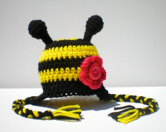 PATTERN:  Bumble Bee, Easy Crochet PDF, All Sizes Newborn to Adult, 2 flower options, beanie, InStAnT DoWnLoAd, Permission to Sell