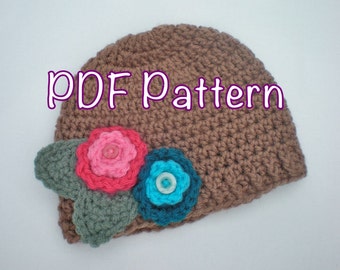 PATTERN:  Bouquet Beanie, Easy Crochet PDF, sizes Newborn to Adult, InStAnT DoWnLoAd, Permission to Sell