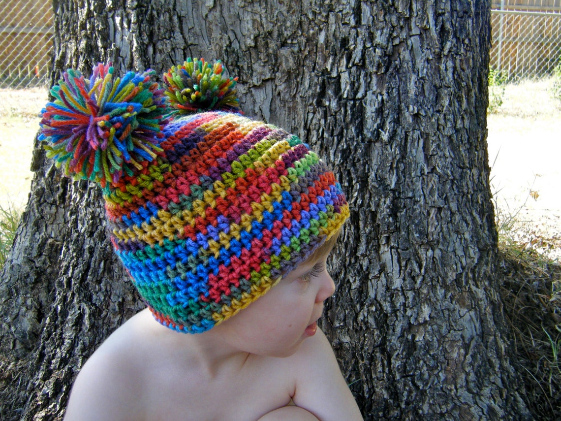 PATTERN Rainbow Pom Hat Easy Crochet PDF Size Newborn Etsy