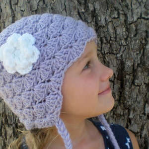 PATTERN: Stellabel Hat Easy Crochet PDF, 3 Sizes, tassels striped flower beanie, lacy shells, InStAnT DoWnLoad, Permission to Sell image 1