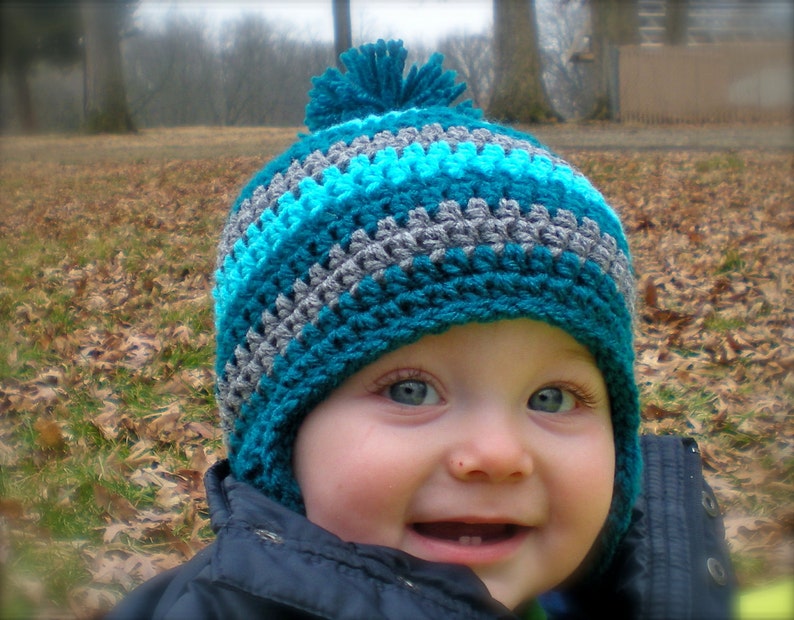 PATTERN: Striped Earflap Hat Easy Crochet Sizes Newborn to | Etsy