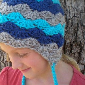 PATTERN: Stellabel Hat Easy Crochet PDF, 3 Sizes, tassels striped flower beanie, lacy shells, InStAnT DoWnLoad, Permission to Sell image 2