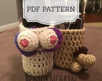Crochet PDF pattern for Boob and penis bottle can holder sleeve crochet pattern set