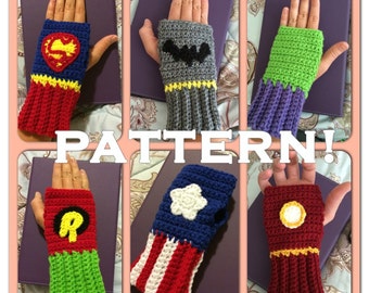 PDF CROCHET PATTERN: Superhero Fingerless Kids gloves