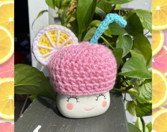 Crochet Lemon Hat, Pink Lemonade Hat, Rae Dunn Inspired Tiered Tray Display, Marshmallow Mug Hat, Summer