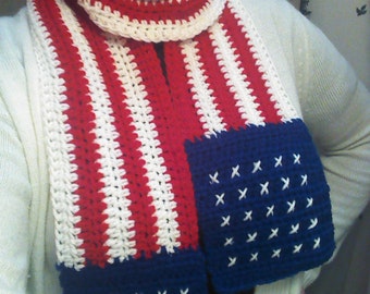 2 for 1: Star Spangled American Flag Scarf / Cowl Crochet Pattern