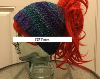 Quick and Easy Thick ponytail hat crochet pattern -  PDF PATTERN ONLY -