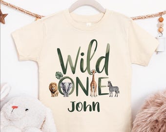 Wild One Shirt Safari Birthday Personalized Name Jungle Animal First Birthday Tee