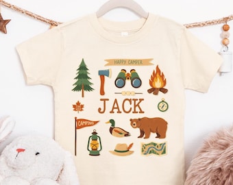 Happy Camper Shirt Personalized Name Camping Adventure Kids Outdoor Tee