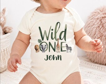Wild One Onesie Safari First Birthday Personalized Name Baby Outfit