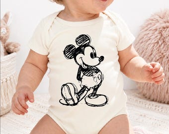 Vintage Mickey Sketch Baby Onesie Disney Character Park Outfit