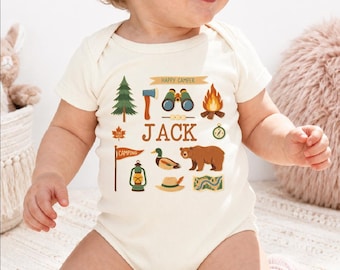 Happy Camper Onesie Personalized Name Camping Baby Outfit Outdoor Gift