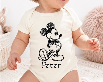 Custom Vintage Mouse Onesie Personalized Name Cartoon Baby Shirt