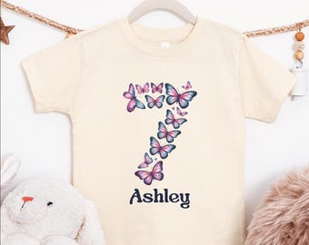 Seven Birthday Girl Shirt: Butterfly 7th Birthday Party Personalized Name Tee