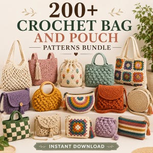 200+ Crochet Bag Patterns PDF Bundle | Tote Bags, Purses, Pouches & Granny Square Crochet Patterns