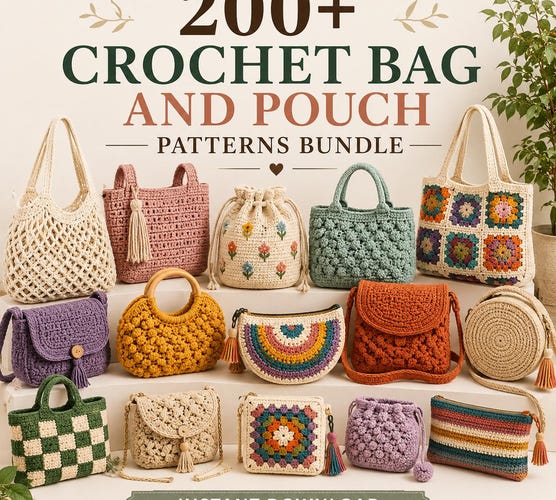 200+ Crochet Bag Patterns Bundle — Totes, Purses, and Pouches