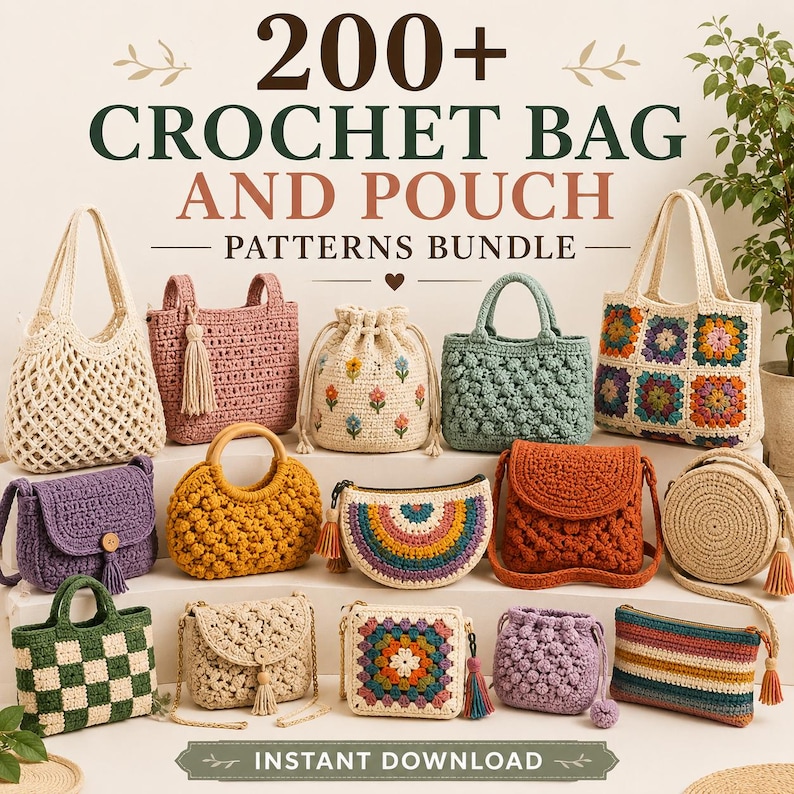 200+ Crochet Bag Patterns Bundle | Totes, Purses, Pouches (Digital Download) image 1