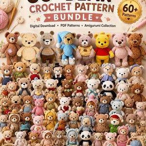 60+ Bären-Häkelmuster-Set | Amigurumi-Teddybär-PDF-Anleitungen | Digitaler Download