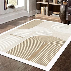 Modern Geometric Runner Rug, Washable Non Slip Carpet, Neutral Arch Line Hallway Rugs Decor