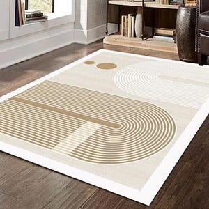 Neutral Abstract Runner Rug, Modern Washable Carpet, Arch Pattern Hallway Bedroom Rugs