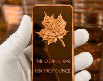 10 Ounce 0.999 Fine Copper Maple Leaf Bar