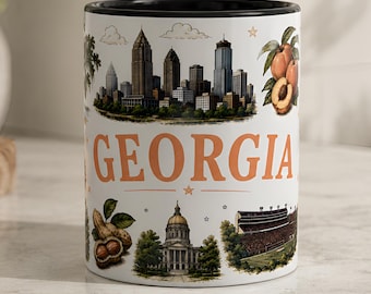 Taza de viaje de Georgia / Taza de café del estado del melocotón 11, 15 oz