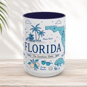 Mugg med karta över Floridas solskensstat | Kustikoner och apelsinblomsdesign 315 ml, 455 ml