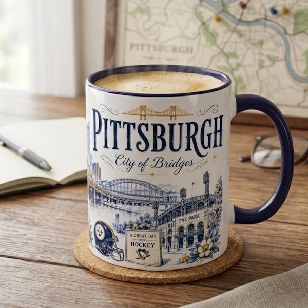 Koffiemok met afbeelding van de skyline van Pittsburgh (11oz x 15oz)