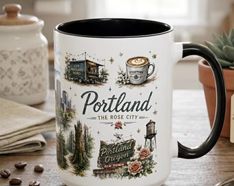 Taza de cerámica de recuerdo de Portland Rose City – Taza de café con monumentos emblemáticos