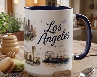 Taza con los lugares emblemáticos de Los Ángeles / Taza de café de viaje por California / Regalo de recuerdo de Los Ángeles