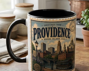 Taza con sello vintage de Providence, Rhode Island / Taza de café de 11,15 oz