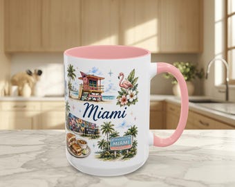 Taza de viaje de Miami, Florida / Recuerdo retro de la ciudad / 11 oz o 15 oz