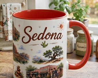 Taza con diseño de acuarela de las rocas rojas de Sedona / Taza de café con paisaje del desierto