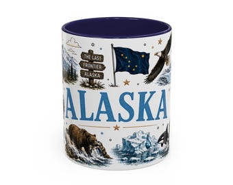 Taza de cerámica con collage de la fauna de Alaska / Vajilla inspirada en la última frontera.