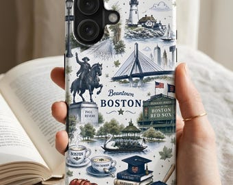 Funda para teléfono con ilustración de Boston / Monumentos de la ciudad, langosta, Red Sox