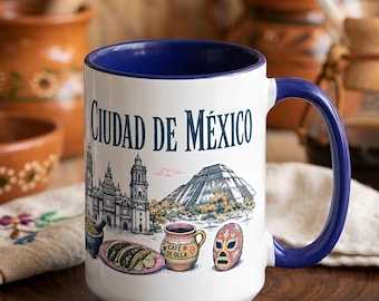 Taza de cerámica con el horizonte de la Ciudad de México / Taza de café de la CDMX / Recuerdo urbano vibrante