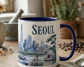 Taza de cerámica con el horizonte de Seúl – Taza de café de recuerdo de viaje a Corea