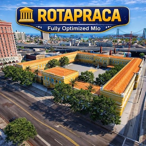 May include: An aerial view of a large, yellow building with an orange tile roof, surrounded by trees and streets. The image includes the text "ROTAPRACA" and "Fully Optimized MLo" in a banner at the top.