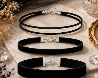 Gothic Black Choker Necklace Set for Women, Velvet Layered Choker Collection, Punk Emo Jewelry, Festival Party Accessory