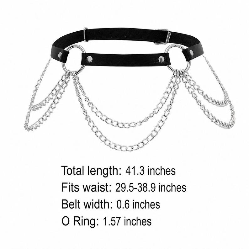 Gothic Waist Chain Belt for Women, Black Leather Punk Belt, Emo Grunge Alternative Fashion, Festival & Clubwear Accessories image 2