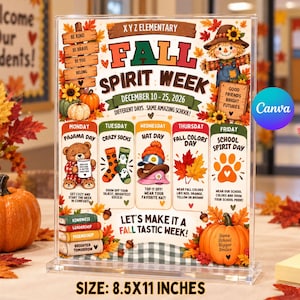 Editable Fall Spirit Week Flyer: Autumn Dress Up Schedule (Canva Template)