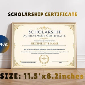 Editable Scholarship Certificate Template, Scholarship Award,Certificate Template,School Award, Printable 2 Sizes,Achievement Award Template