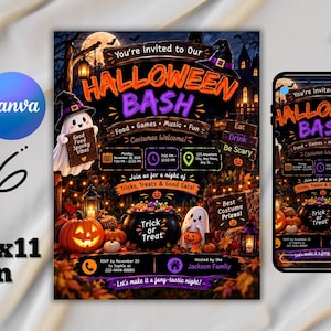 Redigerbar Halloween-flygblad med knytkalas, inbjudan till uppskattningslunch, Canva