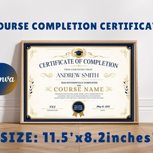 Certificate Of Completion I Editable Canva Template, Course Certificate Of Completion, Training Course Certificate, Beauty Award Certificate