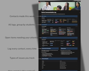 Parent Communication Log Notion Template | Teacher Call & Email Tracker | Follow-Up Log | Classroom Management Digital Planner
