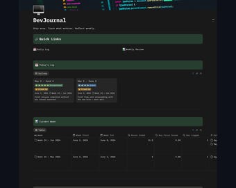 Notion Journal for Developers | Daily Log, Weekly Review, Focus & Mood Tracker | Developer Productivity Template | Instant Download