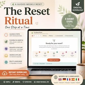 ADHD Weekly Reset Ritual | Sunday Reset Planner App | Guided Interactive Digital Tool | Focus Timer Self Care Checklist | Instant Download